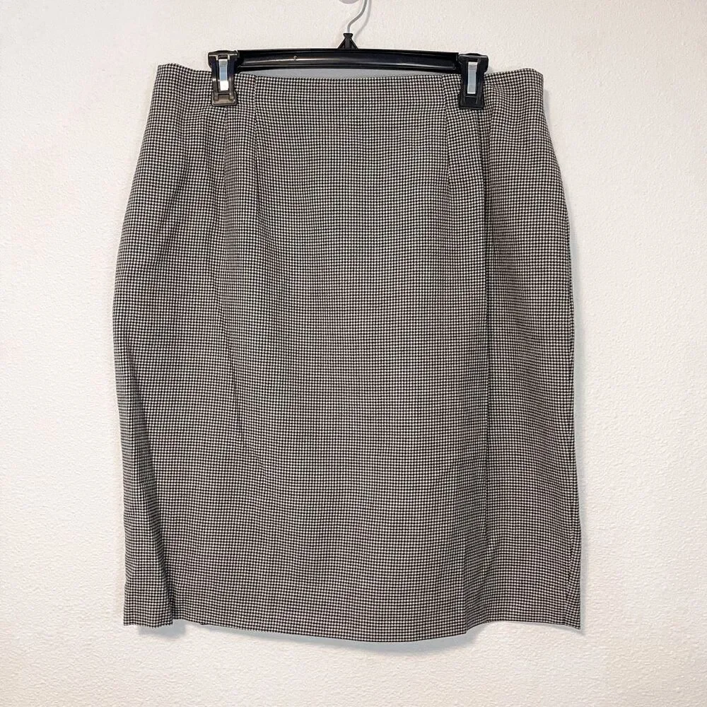 Vintage Houndstooth Knee Length Wool‎ Skirt Size 14